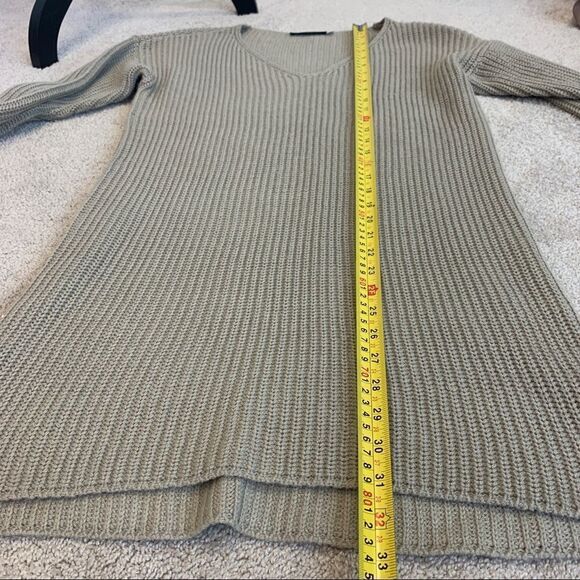 Altar beige tan brown tie-sleeve oversized long V-neck sweater size medium - Picture 11 of 13